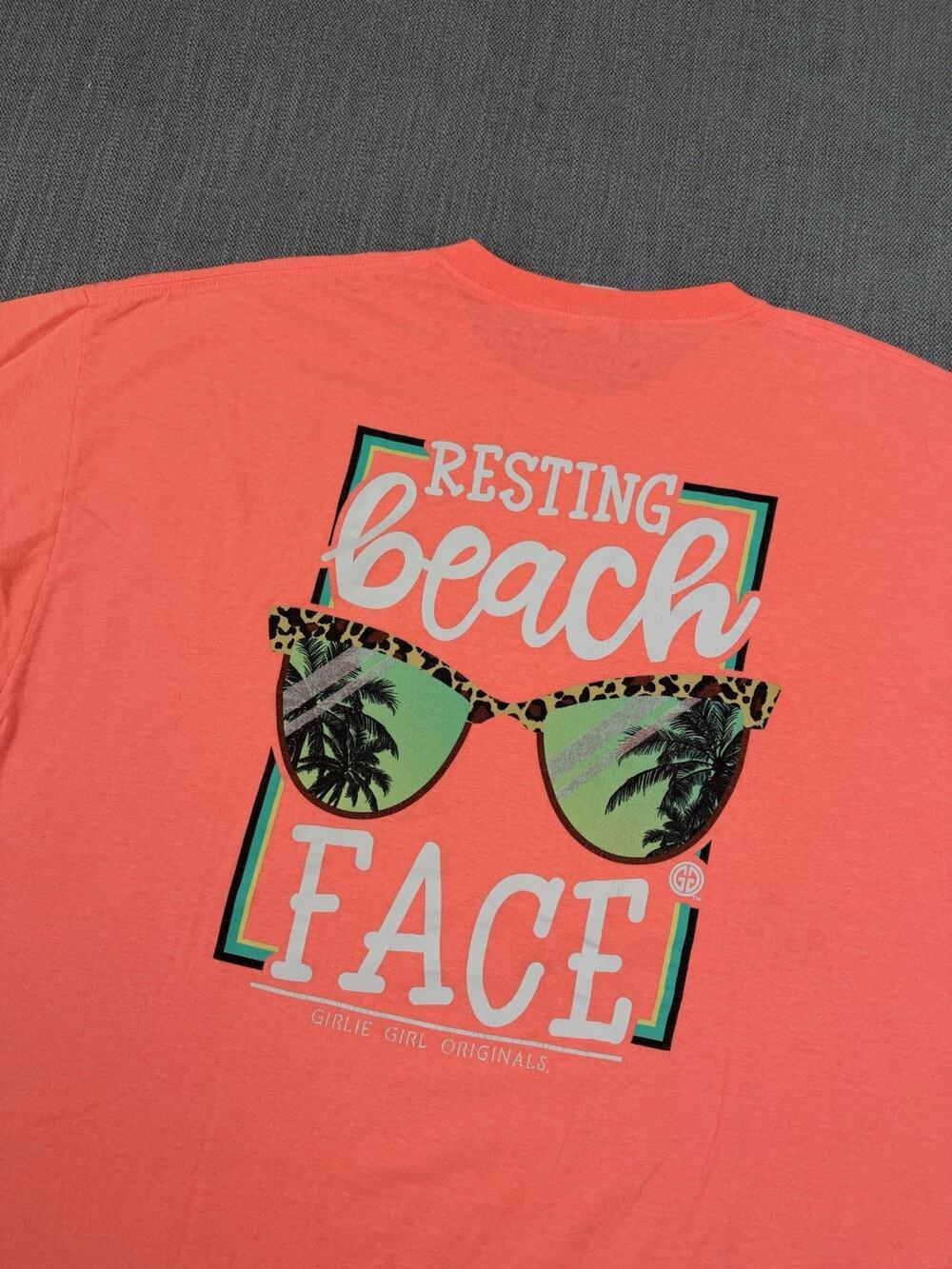 Girlie Girl Originals Resting Beach Face T Shirt Coral Graphic Tee 2XL USA